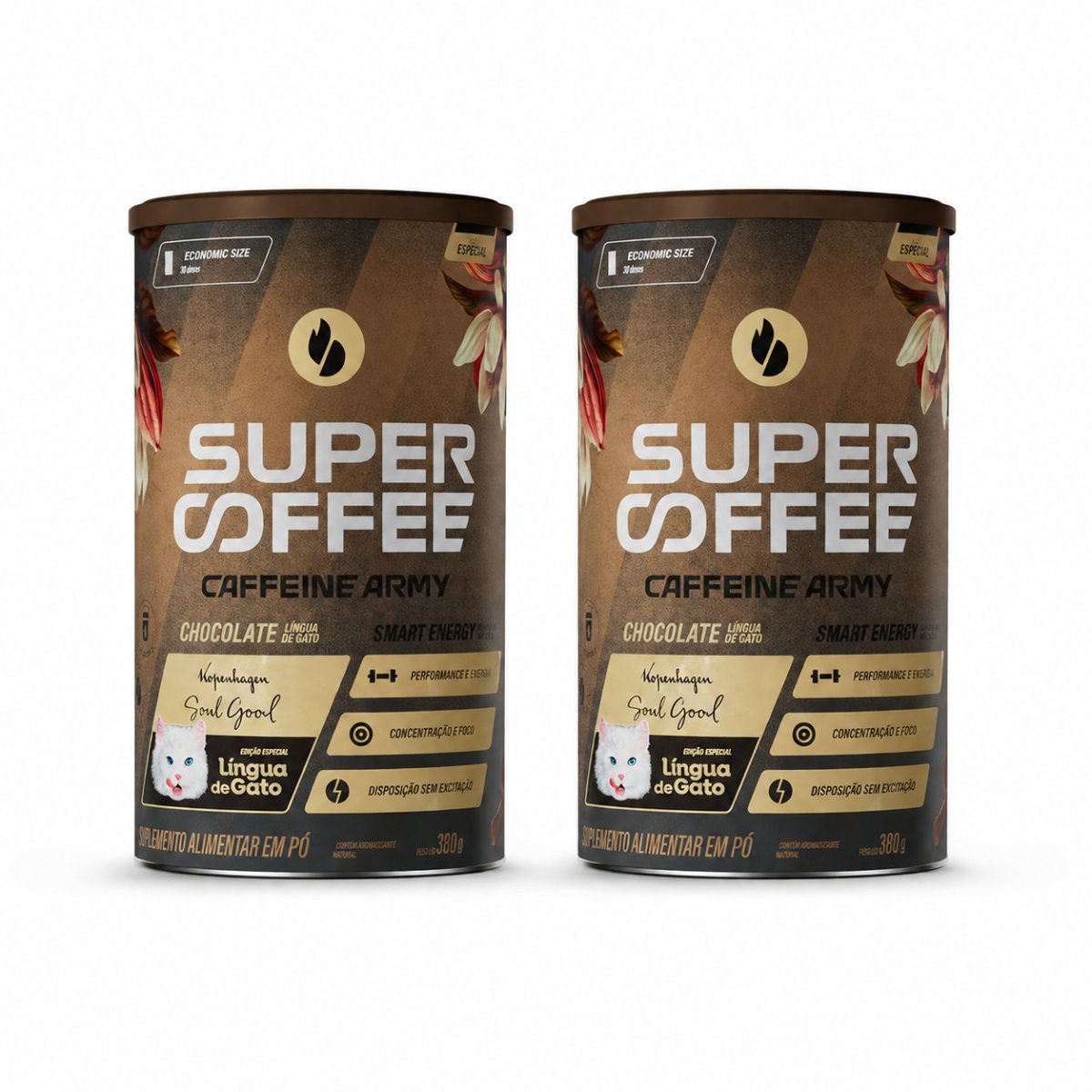 Combo com dois potes de SuperCoffee Língua de Gato