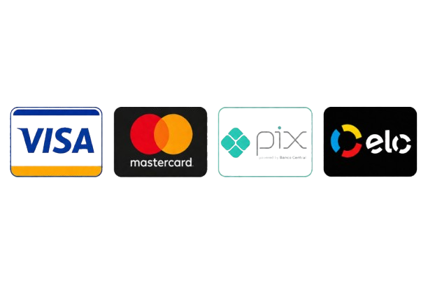 Bandeiras de pagamento aceitas nesta loja: Visa, Mastercard, Elo, PIX e boleto